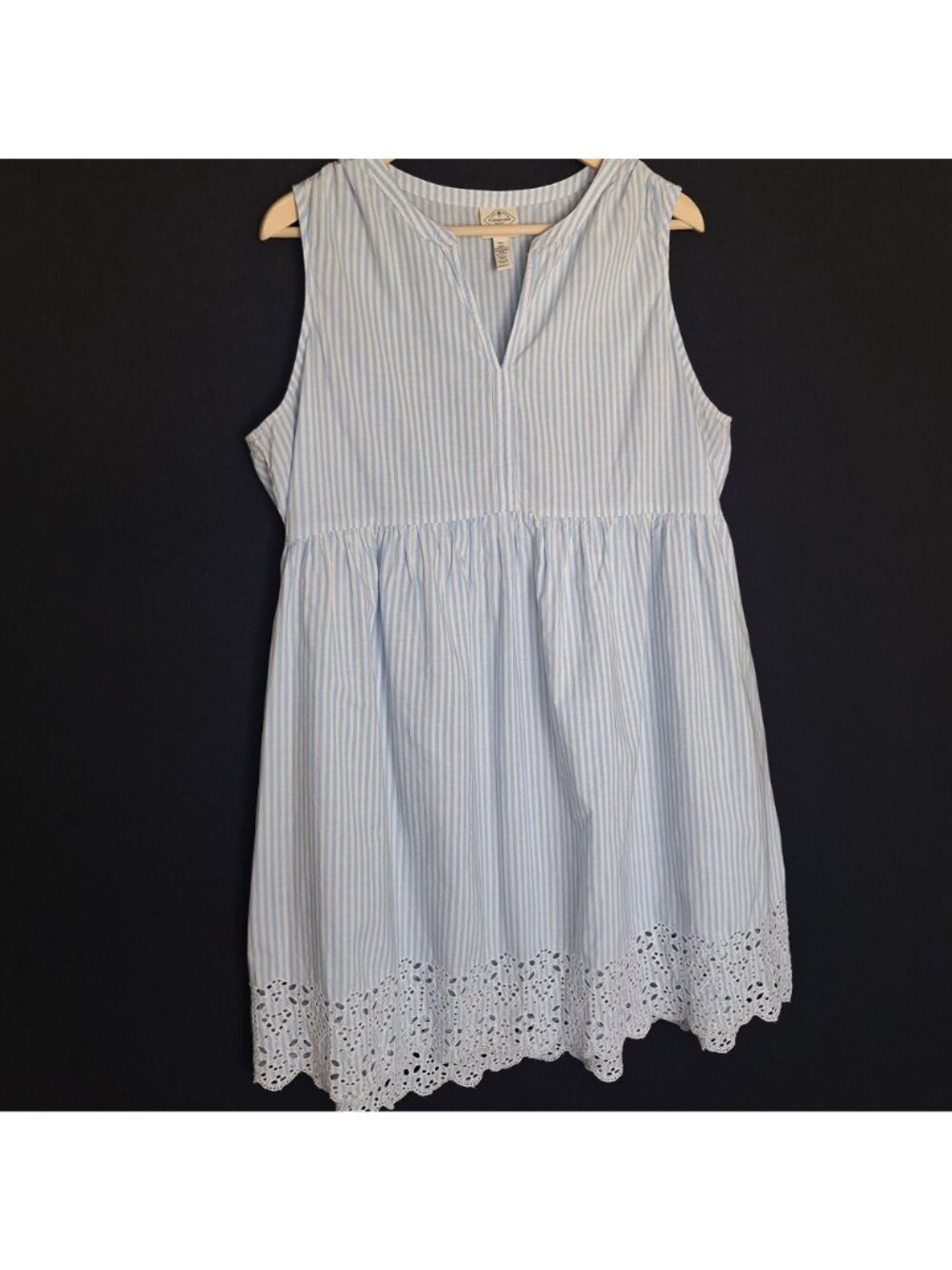 💙 St. John's Bay Striped Eyelet Border Shirt Dress Size 2X Cotton Preppy Cottag - Picture 5 of 8